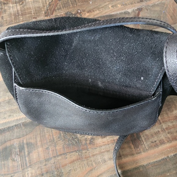 Lucky Brand Black Suede Leather Mini Saddle Bag Crossbody Purse Boho Western - Picture 3 of 6
